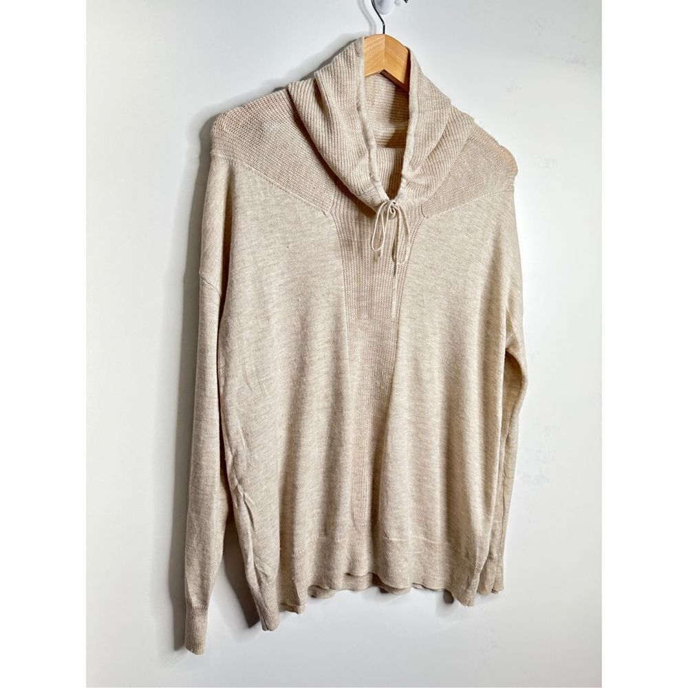 Akini Sweater Womens Wool Blend Drawstring Cowl Neck Pullover Cream Color - Picture 2 of 8